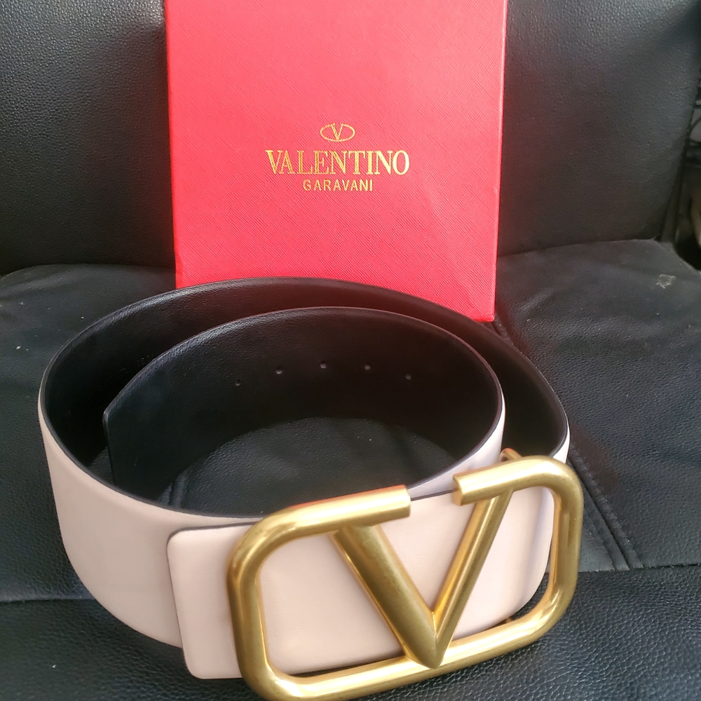 Valentino Garavani Beige Belt with Gold Buckle